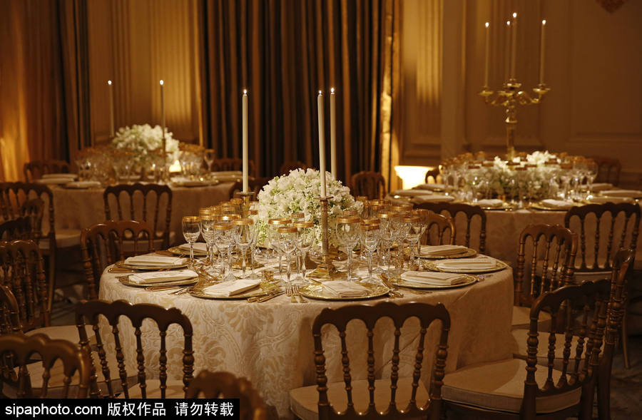 高貴又奢華！特朗普歡迎馬克龍宴會陳設曝光