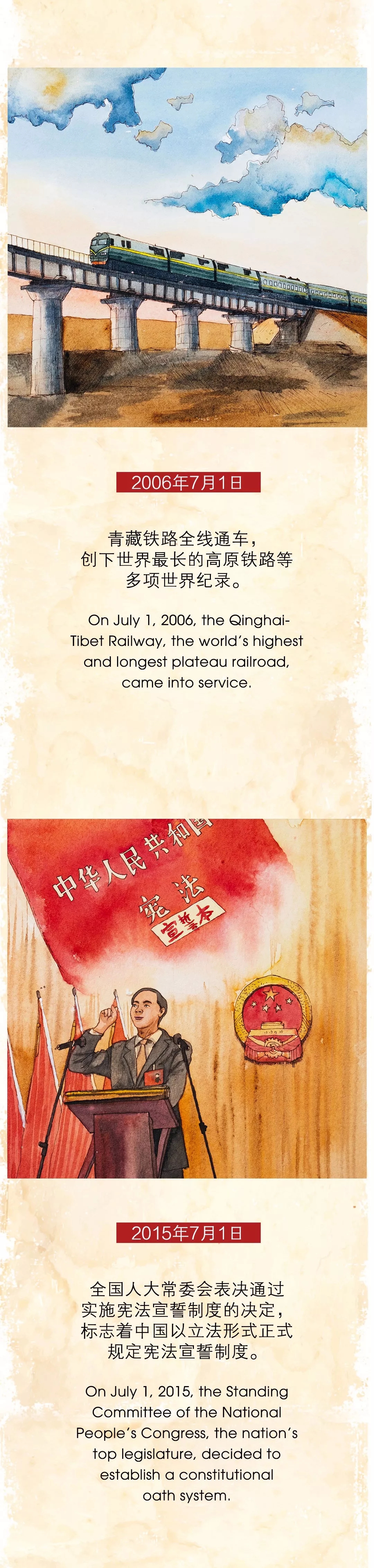 水彩手繪，還原7月1日發生過的大事！丨圖圖是道