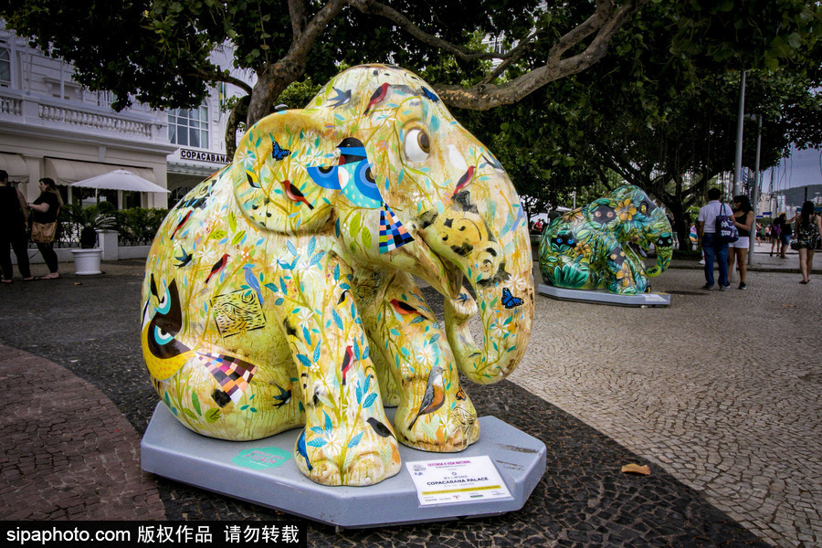 城市變“露天畫廊”！巴西里約熱內盧街頭大象雕塑“穿新衣”